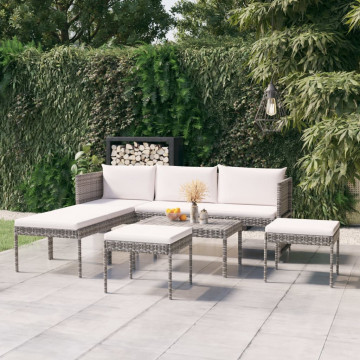 Set mobilier de grădină cu perne, 6 piese, gri, poliratan - Img 1