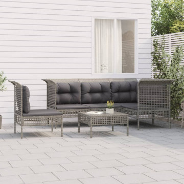 Set mobilier de grădină cu perne, 6 piese, gri, poliratan - Img 1