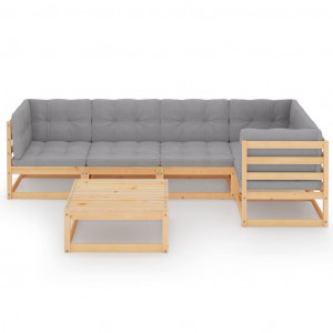 Set mobilier de grădină cu perne, 6 piese, lemn masiv de pin - Img 2