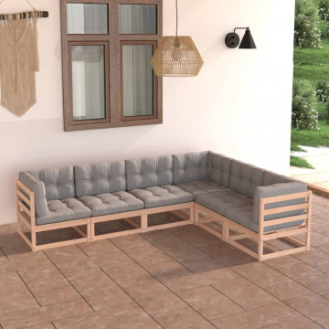 Set mobilier de grădină cu perne, 6 piese, lemn masiv de pin - Img 1
