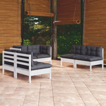 Set mobilier de grădină cu perne, 6 piese, lemn masiv de pin - Img 1