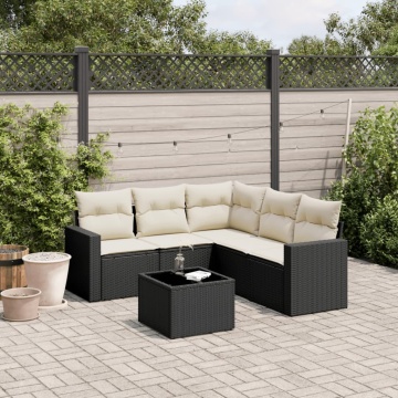 Set mobilier de grădină cu perne, 6 piese, negru, poliratan - Img 1
