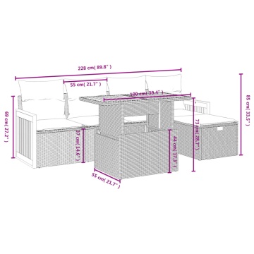 Set mobilier de grădină cu perne, 6 piese, negru, poliratan - Img 3