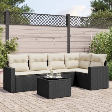 Set mobilier de grădină cu perne, 6 piese, negru, poliratan - Img 1