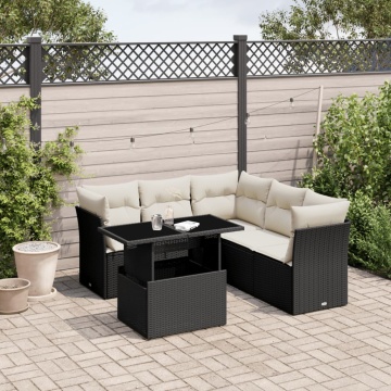 Set mobilier de grădină cu perne, 6 piese, negru, poliratan - Img 1