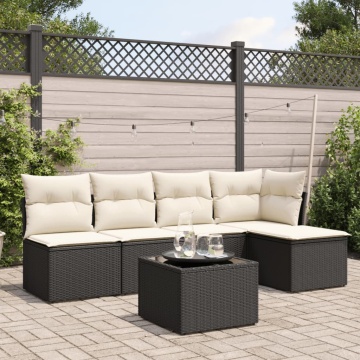 Set mobilier de grădină cu perne, 6 piese, negru, poliratan - Img 1