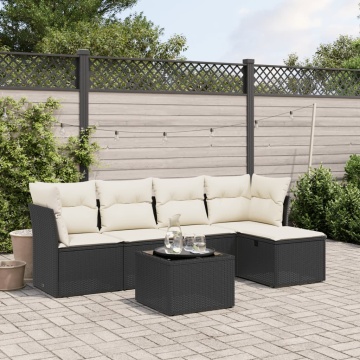 Set mobilier de grădină cu perne, 6 piese, negru, poliratan - Img 1