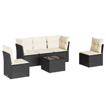 Set mobilier de grădină cu perne, 6 piese, negru, poliratan - Img 2