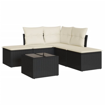 Set mobilier de grădină cu perne, 6 piese, negru, poliratan - Img 2