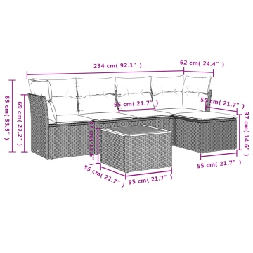 Set mobilier de grădină cu perne, 6 piese, negru, poliratan - Img 3