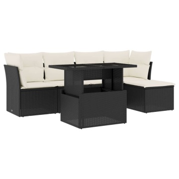 Set mobilier de grădină cu perne, 6 piese, negru, poliratan - Img 2