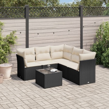 Set mobilier de grădină cu perne, 6 piese, negru, poliratan - Img 1