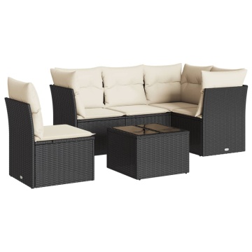 Set mobilier de grădină cu perne, 6 piese, negru, poliratan - Img 2