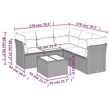 Set mobilier de grădină cu perne, 6 piese, negru, poliratan - Img 3