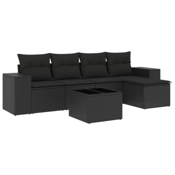Set mobilier de grădină cu perne, 6 piese, negru, poliratan - Img 2