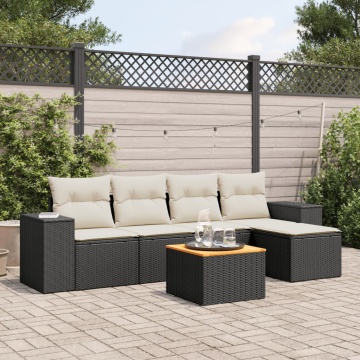 Set mobilier de grădină cu perne, 6 piese, negru, poliratan - Img 1