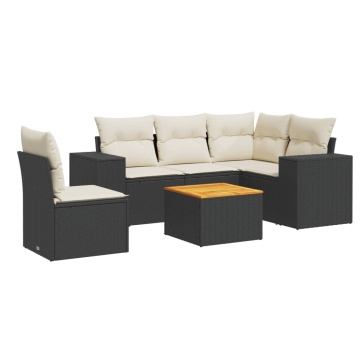 Set mobilier de grădină cu perne, 6 piese, negru, poliratan - Img 2