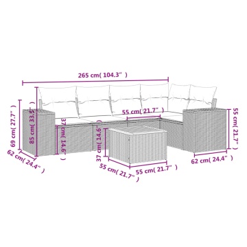 Set mobilier de grădină cu perne, 6 piese, negru, poliratan - Img 3