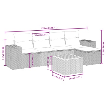 Set mobilier de grădină cu perne, 6 piese, negru, poliratan - Img 4