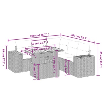 Set mobilier de grădină cu perne, 6 piese, negru, poliratan - Img 3