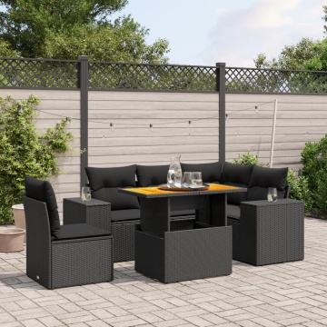Set mobilier de grădină cu perne, 6 piese, negru, poliratan - Img 1