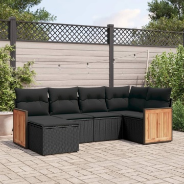 Set mobilier de grădină cu perne, 6 piese, negru, poliratan - Img 1