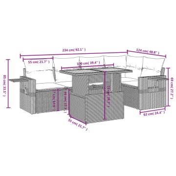 Set mobilier de grădină cu perne, 6 piese, negru, poliratan - Img 3