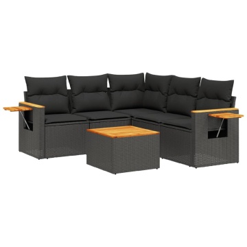 Set mobilier de grădină cu perne, 6 piese, negru, poliratan - Img 2