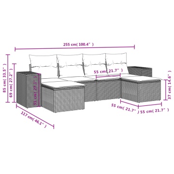 Set mobilier de grădină cu perne, 6 piese, negru, poliratan - Img 6