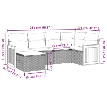 Set mobilier de grădină cu perne, 6 piese, negru, poliratan - Img 7