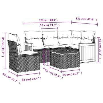 Set mobilier de grădină cu perne, 6 piese, negru, poliratan - Img 7