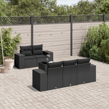 Set mobilier de grădină cu perne, 6 piese, negru, poliratan - Img 1