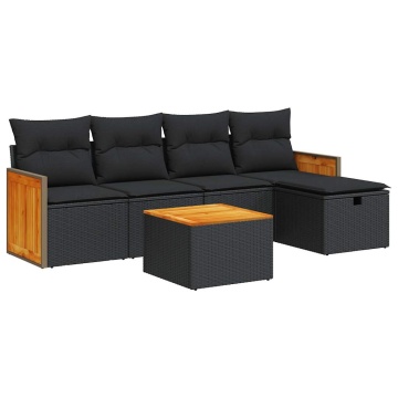 Set mobilier de grădină cu perne, 6 piese, negru, poliratan - Img 2