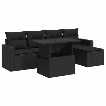 Set mobilier de grădină cu perne, 6 piese, negru, poliratan - Img 2