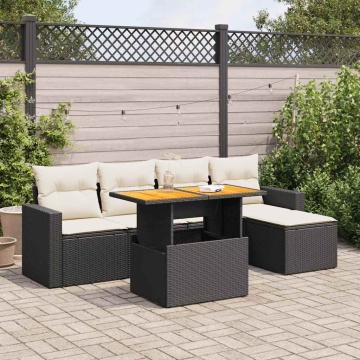 Set mobilier de grădină cu perne, 6 piese, negru, poliratan - Img 1