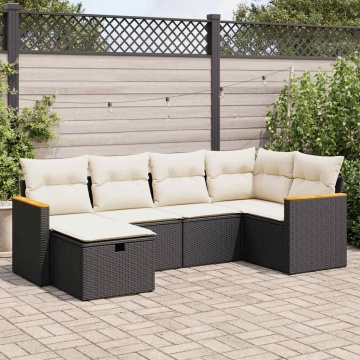 Set mobilier de grădină cu perne, 6 piese, negru, poliratan - Img 1