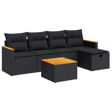 Set mobilier de grădină cu perne, 6 piese, negru, poliratan - Img 2
