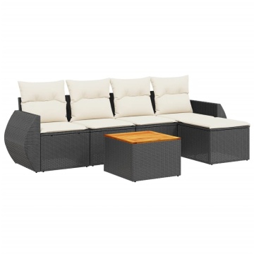 Set mobilier de grădină cu perne, 6 piese, negru, poliratan - Img 2