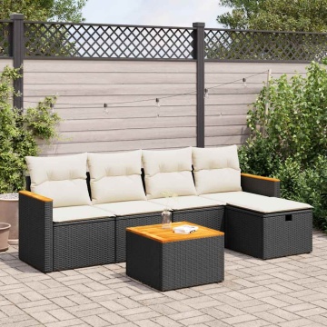 Set mobilier de grădină cu perne, 6 piese, negru, poliratan - Img 1