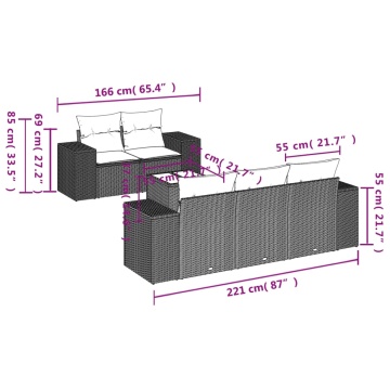 Set mobilier de grădină cu perne, 6 piese, negru, poliratan - Img 6