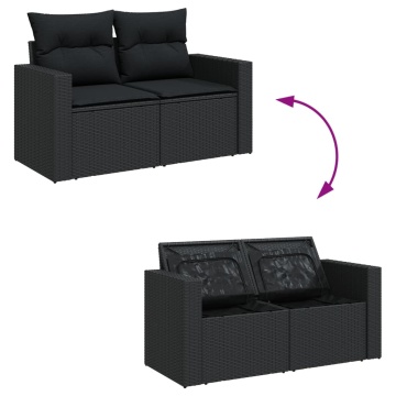 Set mobilier de grădină cu perne, 6 piese, negru, poliratan - Img 7