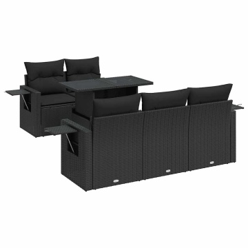 Set mobilier de grădină cu perne, 6 piese, negru, poliratan - Img 2