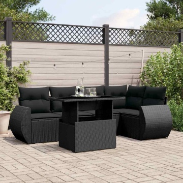 Set mobilier de grădină cu perne, 6 piese, negru, poliratan - Img 1