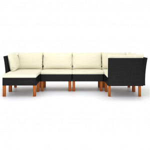 Set mobilier de grădină cu perne, 6 piese, negru, poliratan - Img 2