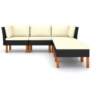 Set mobilier de grădină cu perne, 6 piese, negru, poliratan - Img 2