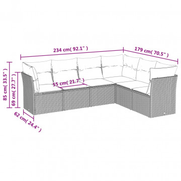 Set mobilier de grădină cu perne, 6 piese, negru, poliratan - Img 3