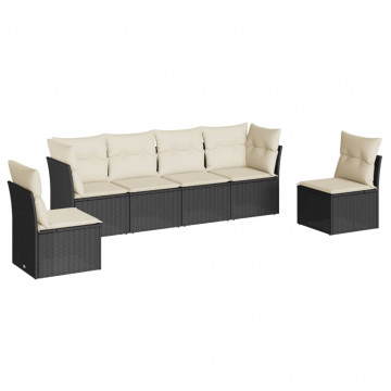 Set mobilier de grădină cu perne, 6 piese, negru, poliratan - Img 2