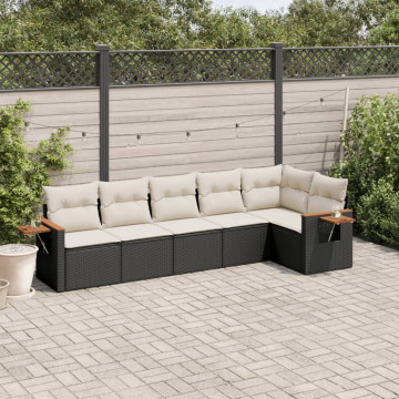 Set mobilier de grădină cu perne, 6 piese, negru, poliratan - Img 1