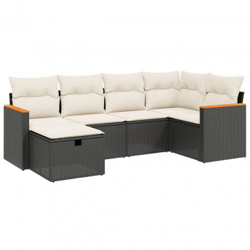Set mobilier de grădină cu perne, 6 piese, negru, poliratan - Img 2