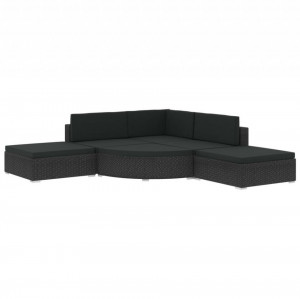 Set mobilier de grădină cu perne, 6 piese, negru, poliratan - Img 2